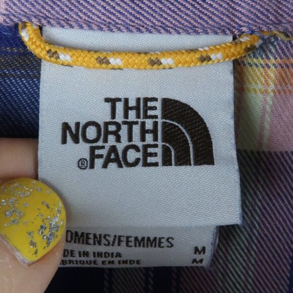 THE NORTH FACE BLUE/PURPLE PINK & YELLOW FLANNEL CAMP SHIRT SIZE MEDIUM - Picture 5 of 13